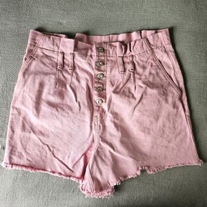 Free People Womens Pink Paperbag‎ Denim Cutoff Shorts 8 Relaxed Loose Fit Summer